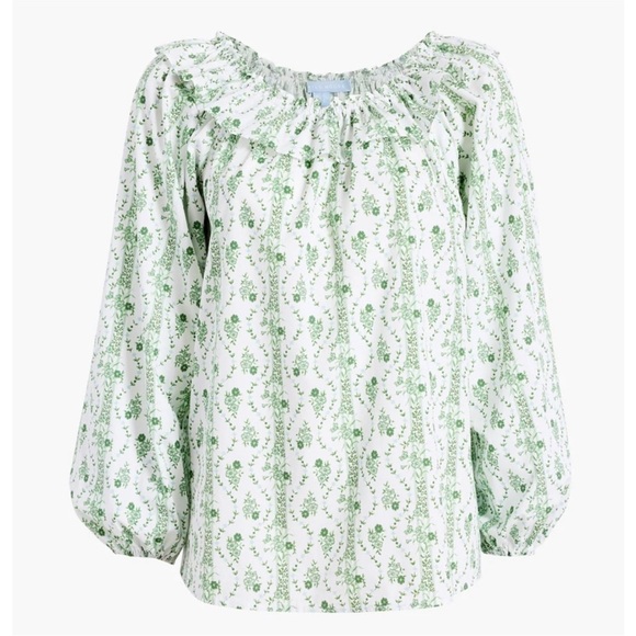 Hill House Lena Top Green Vine Small ruffle off shoulder cotton blouse - Picture 5 of 9